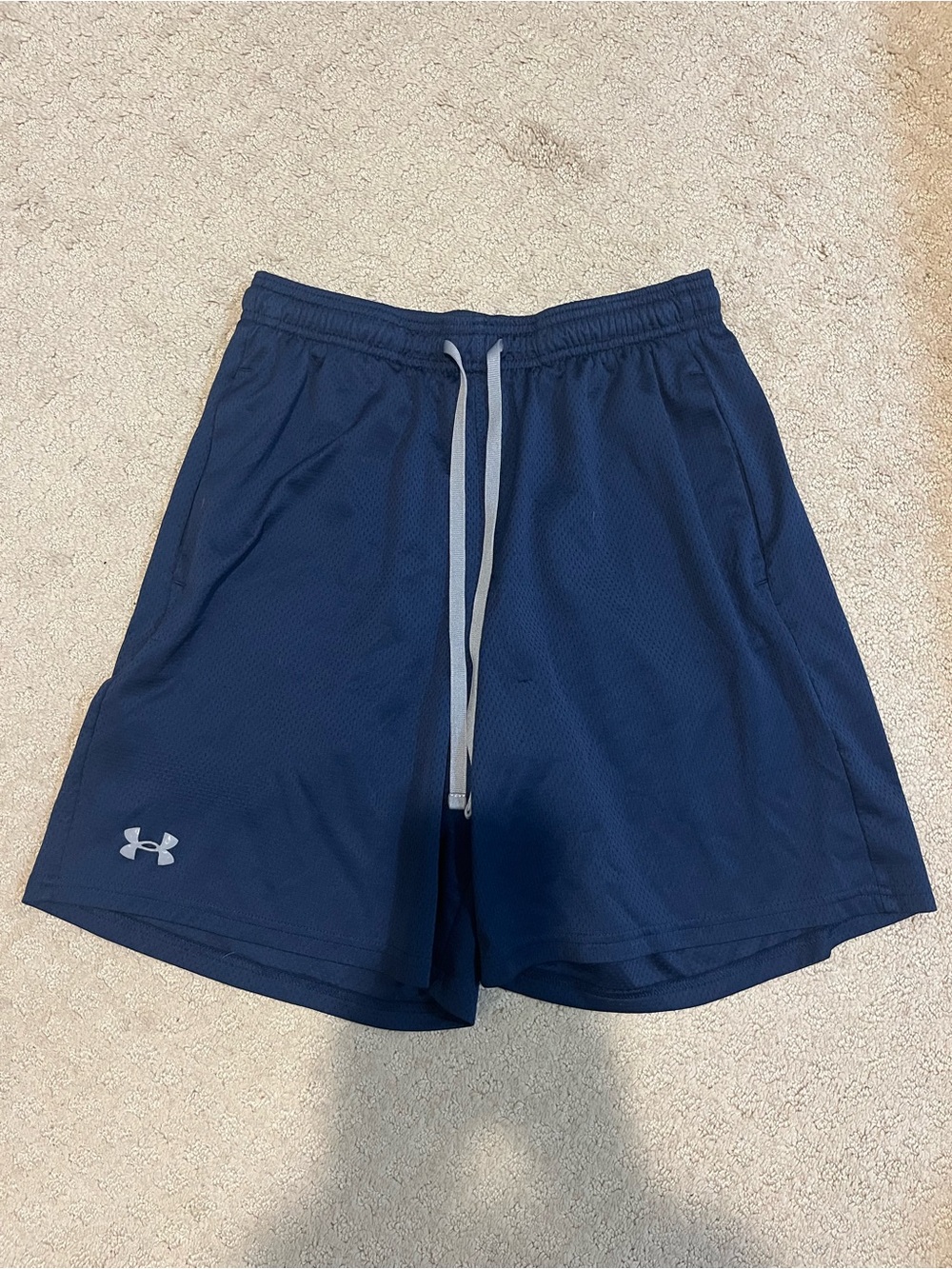 Under Armour Navy Blue Men's Athletic Shorts with Gray Drawstring